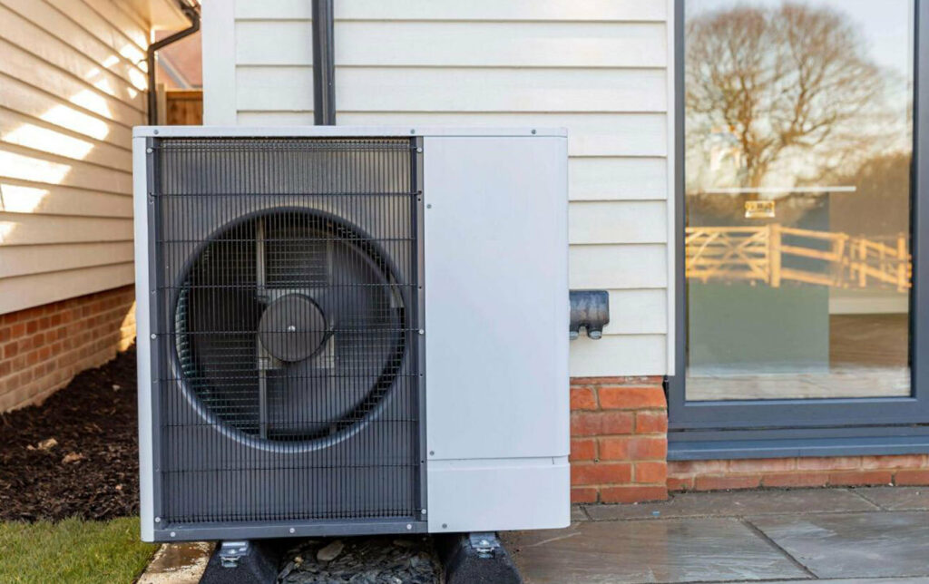 fixed air source heat pump outside the house