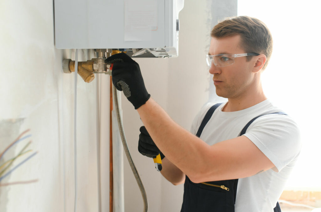 experts installing boiler